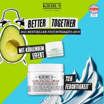 Kiehl's Better Together Kampagne für das Bestseller Feuchtigkeits-Duo mit kühlendem Effekt und 72 Stunden Feuchtigkeit.