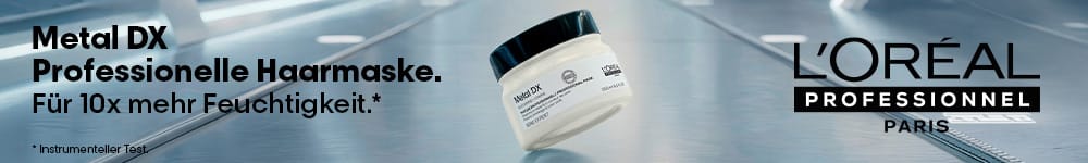 L'Oréal Professionnel Paris Metal DX Professionelle Haarmaske, die laut instrumentellem Test für 10x mehr Feuchtigkeit sorgt.